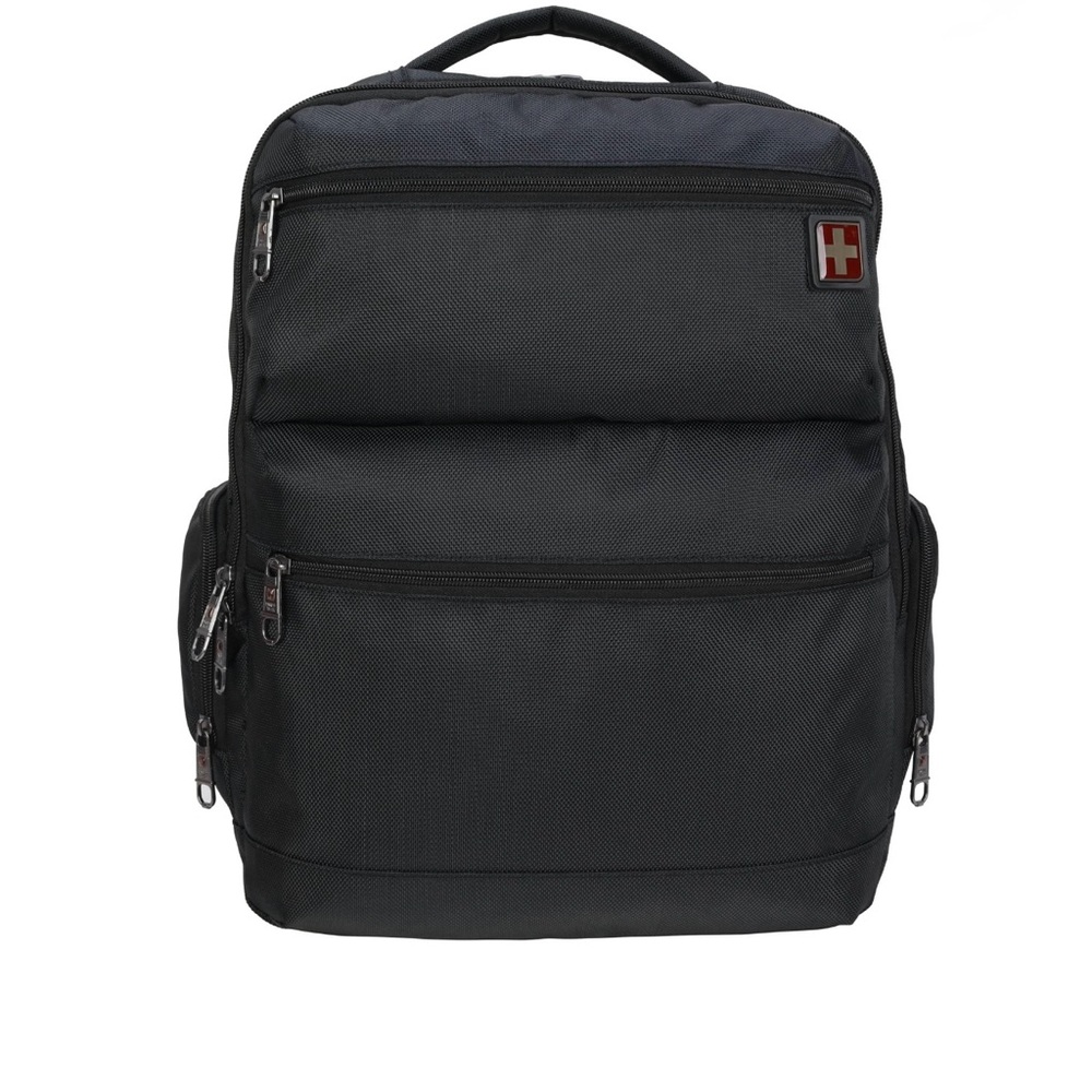 Swiss Tech Black Travel Laptop Backpack – Trolley Sleeve, Multi‑Zip Pockets NWT